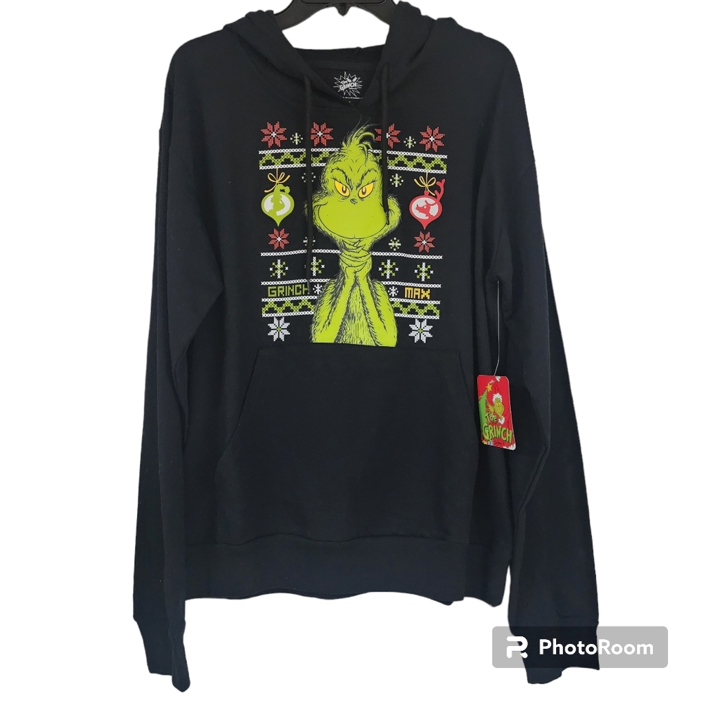 NWT The Grinch black sweatshirt festive ugly sweater holiday medium M